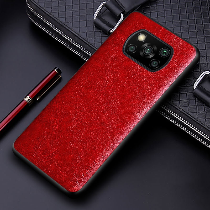 Luksuriøst pu-skinndeksel til xiaomi poco  x3 nfc  x3 pro med ensfarget forretningsdeksel til xiaomi poco  x3 pro: For poco  x3 pro / Rød