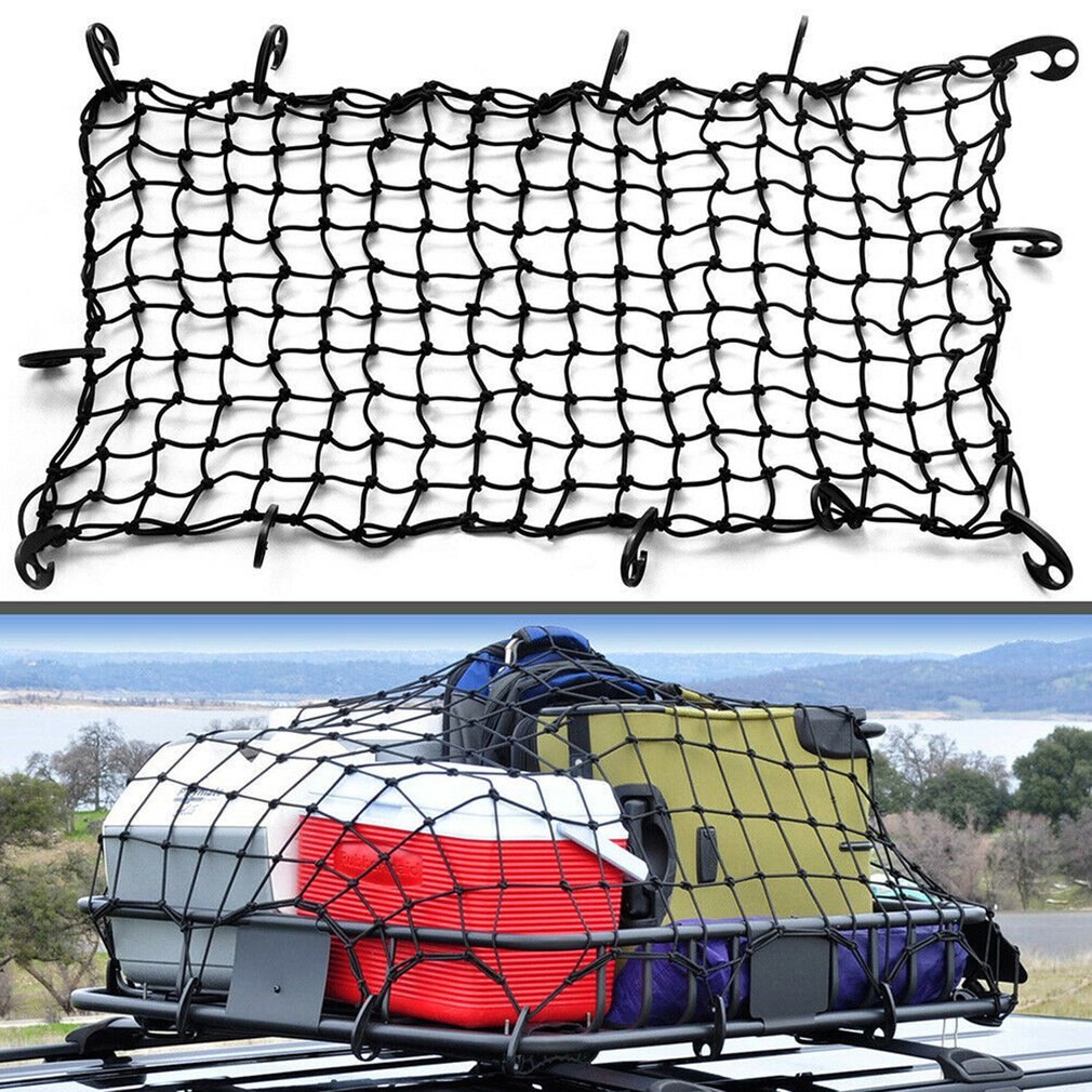 Car Luggage Rack Net Off-road Top Frame Net Pocket Fixed Net Cover Elastic Rubber Durable Net Rope Strap 90x90cm