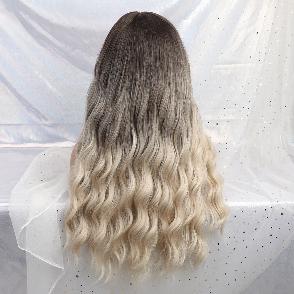 Pelucas de ondas naturales ALAN EATON con flequillo negro Beige gris pelucas largo sintético para mujeres pelo de fibra resistente al calor