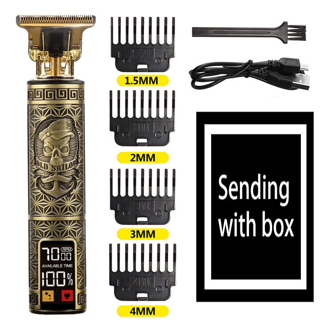Tondeuse à cheveux professionnelle 2022 T9 0mm pour hommes, rasoir électrique pour barbe et barbier, Machine pour couper les cheveux: Skull LED