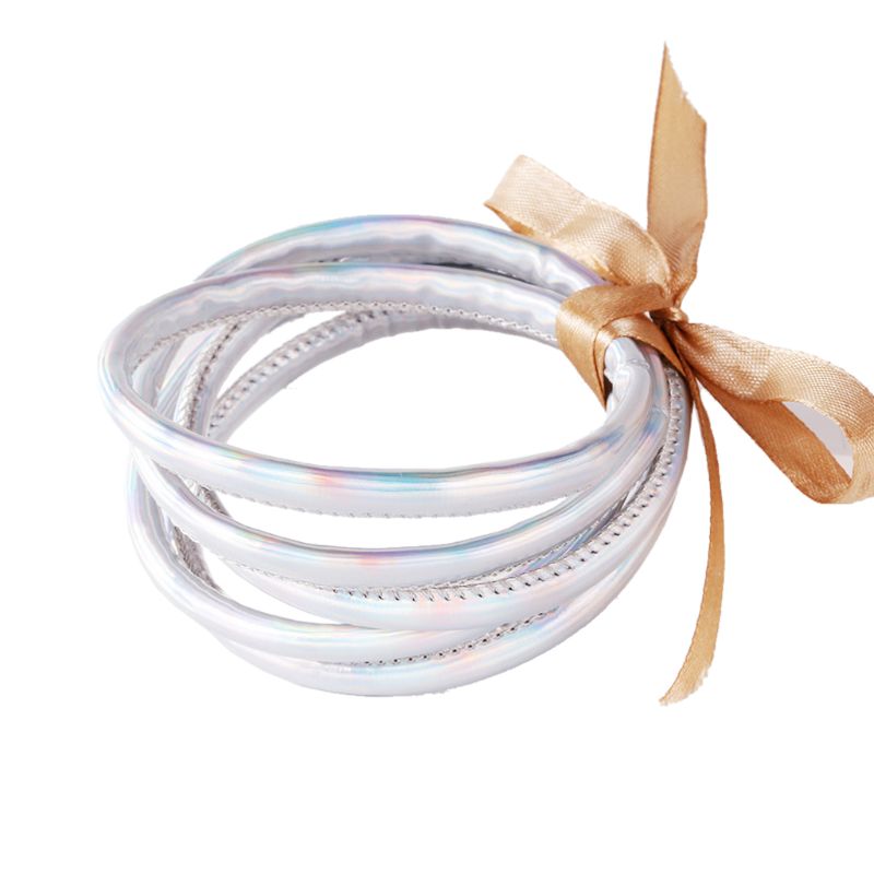 Juego de 5 uds de brazalete de gelatina con purpurina y purpurina, brazalete de cuero PU con pajarita, brazaletes de aro con forro en polvo, joyería de ligera: Sliver