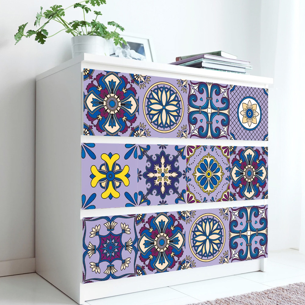 Lilla blomster ornament keramiske fliser veggklistremerke kjøkken garderobe skuff trapp dekorasjon tapet hjemmeinnredning kunst veggdekor