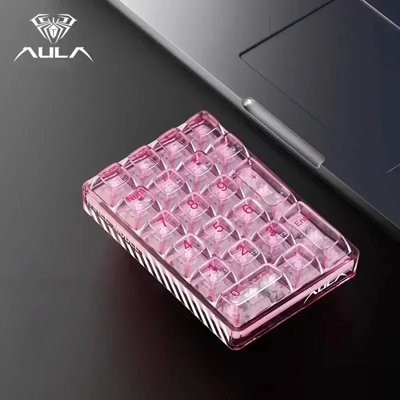 AULA F21 Wireless Numeric Keypad White Backlight Transparent Mini Numeric Keyboard 21 Keys Bluetooth Mechanical Gamer NumberPad: Khaki