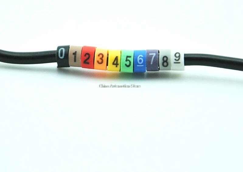 1000 Stuks 0 tot 9 nummer Kabel Draad Marker 18 AWG-12 AWG EC-1 2.5mm2