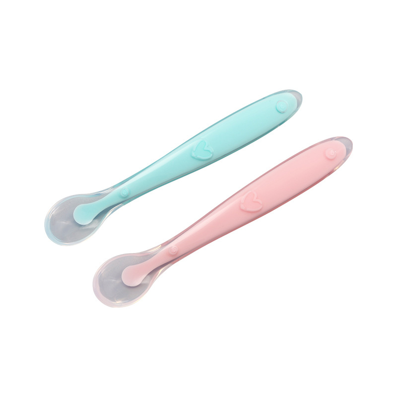 Cuillère en silicone souple pour bébé, spéciale, couleur de bonbons, détection de température, outils d&#39;alimentation pour -né, enfant