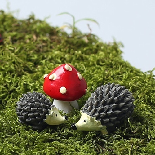 ! 3 st/set älva trädgårdstomtar mossa terrarium harts hantverk dekorationer konstgjord mini igelkott med röd prick svamp