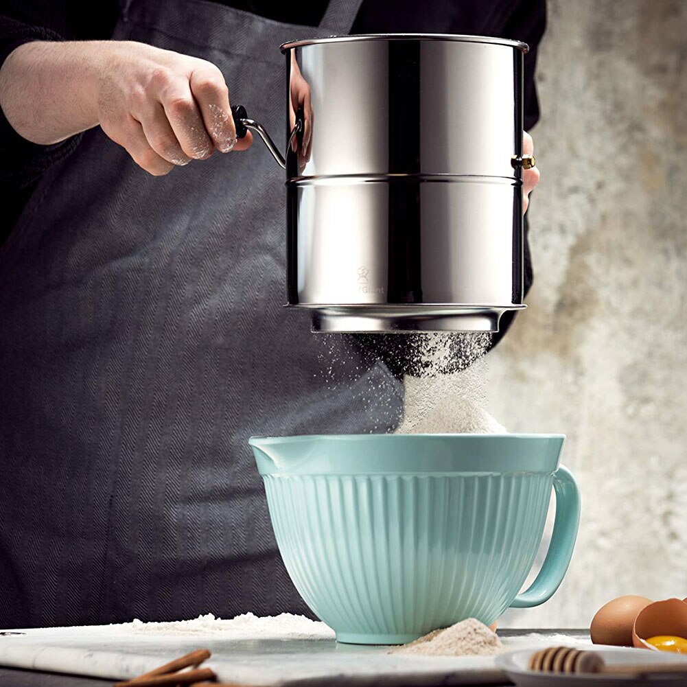 Rvs Zeefje Hand Crank Bakken Poedersuiker Zeef Keuken Tool