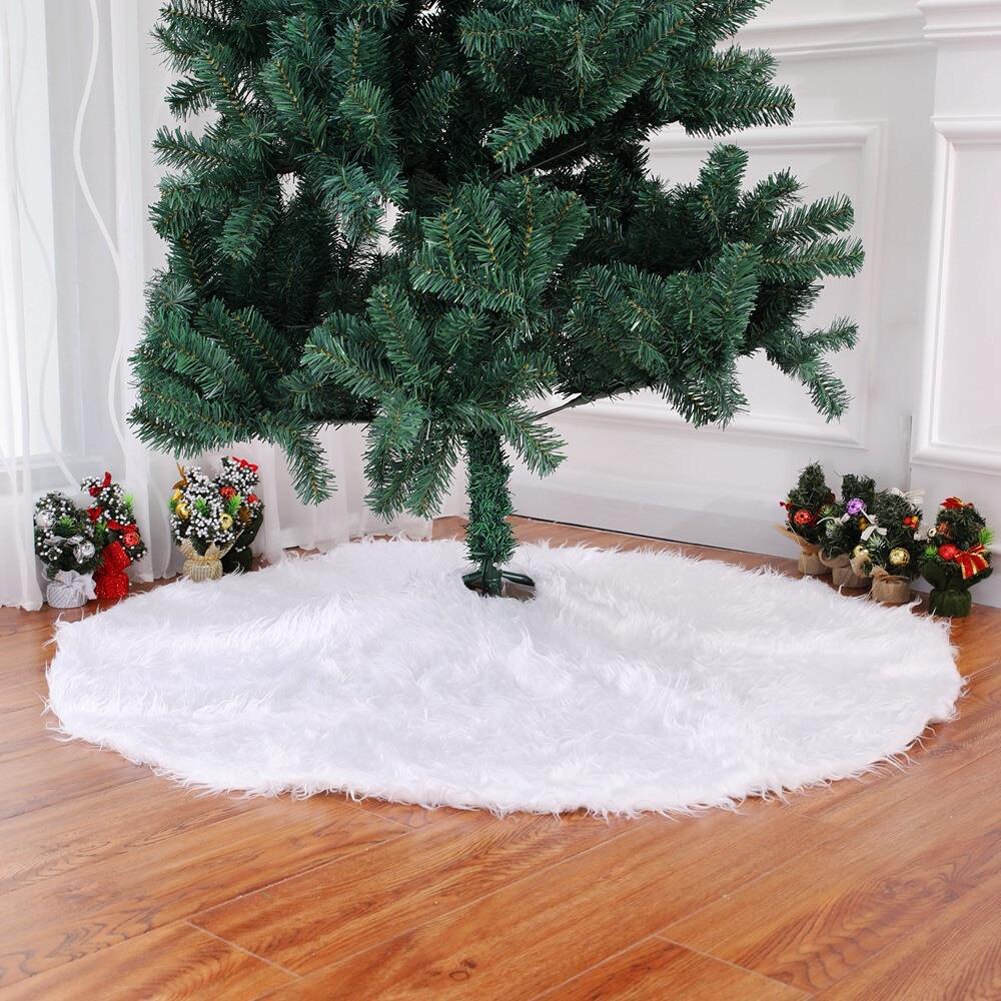 1Pcs Kerstboom Rok Sneeuw Wit Faux Fur Xmas Pluche Rok Kerstboom Mat Kerst Base Mat Voor xmas Decor