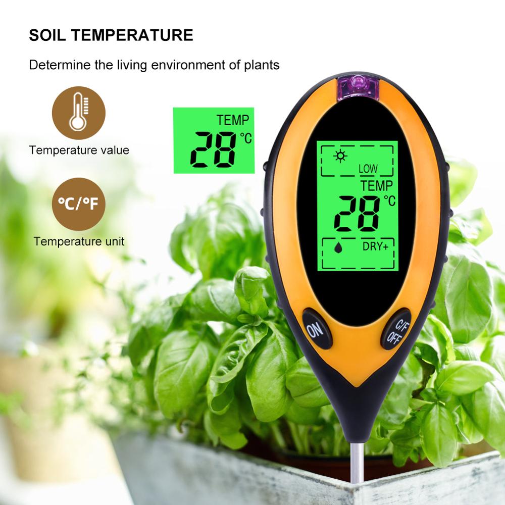 Yieryi 4 in 1 digital ph meter jordfugtighedsovervågning temperatur sollys tester til haveplanter, der opdrætter med blacklight