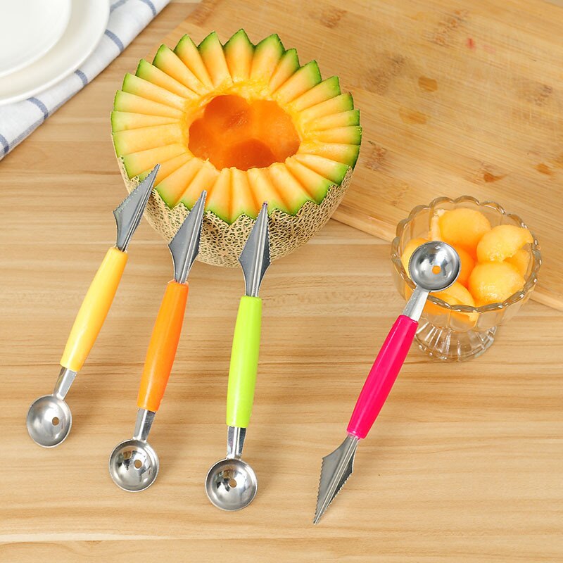 1pc dobbelthoved frugtkugle udskæring kniv frugt scoopdiy assorterede kolde retter værktøj vandmelon melon frugt udskæring kniv: Default Title