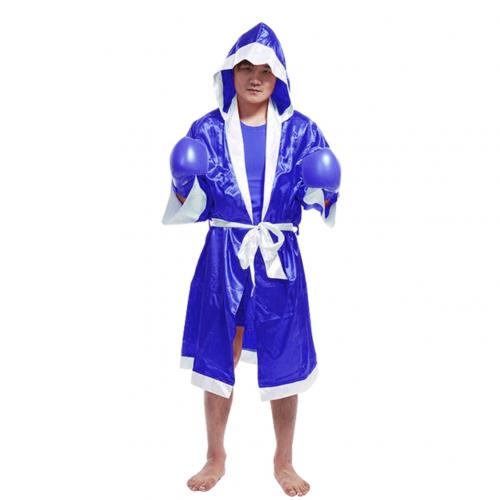 Mænd boksekåbe mma boksning karate match muay thai hætteklædt langærmet kappe kappe uniform kostume unisex konkurrerende sportstøj: Safirblå / L