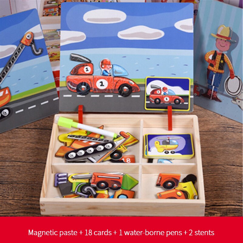 Wooden Magnetic Puzzle Character/baby Dressing/transportation/circus Dressing Boxed Educational Toy Puzzles: Transportation