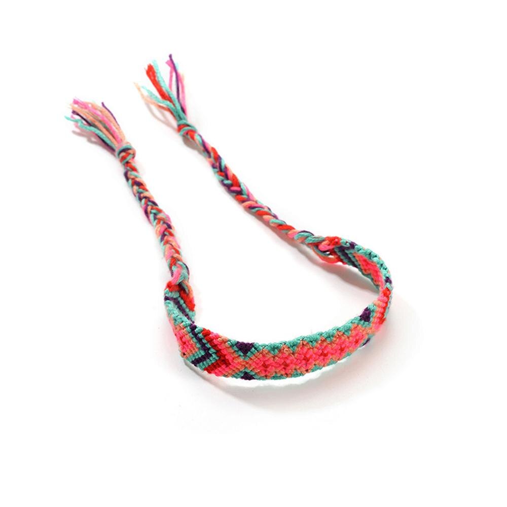 Boho pulseira de tecido artesanal arco-íris sorte amizade pulseiras pulseiras para mulheres boho franja corda trançado jóias presente: Rose Red