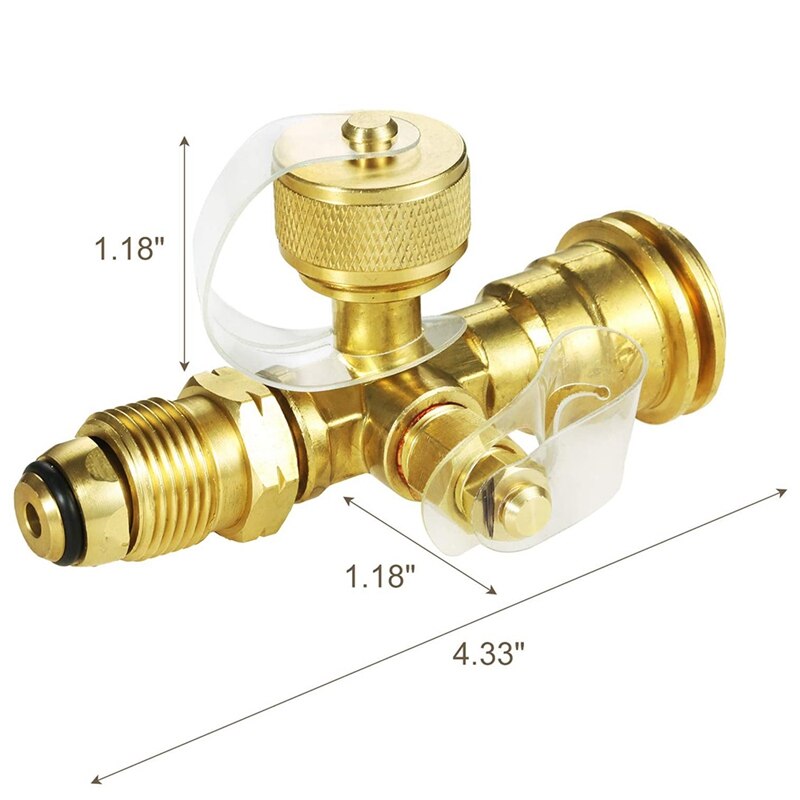 4 Port Propane Tee Adapter, Propane Cylinder Brass Tee Adapter Fitting for Motorhomes Tank RV Camping