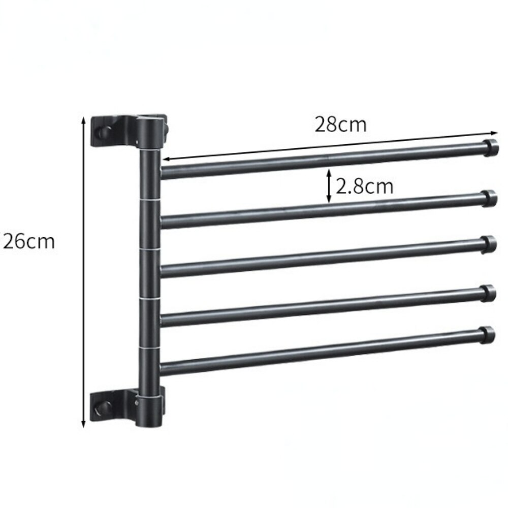 Toallero giratorio para baño, barra de toalla giratoria con soporte de carga fuerte, sin perforaciones, montada en la pared: 5 pole