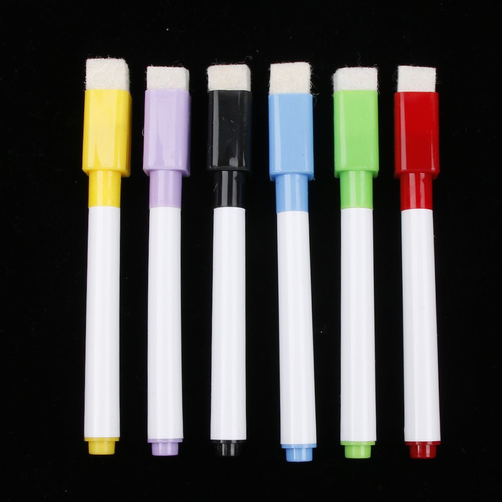 6 PCS/Lot Coloured Ink Whiteboard Marker Pen Set With Eraser Marker Pen Children Kids Stationery Erasable Marker Pen