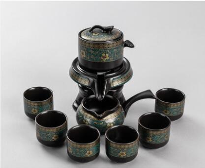 Paarse Klei Steen Slijpen Semi-Automatische Thee Set Creatieve Kung Fu Thee Pot Thee Ceremony Supplies Voor Maken Oolong Thee Pu'er thee: Licht Groen