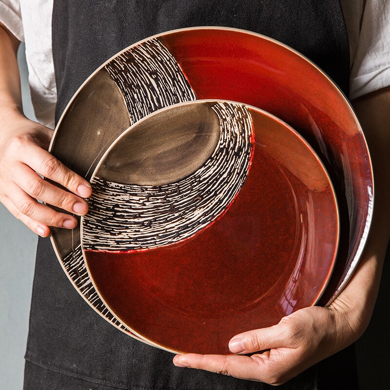 Retro Ceramic tableware dinner plate retro tableware western-style steak Cake fruit bread plate household dish sets