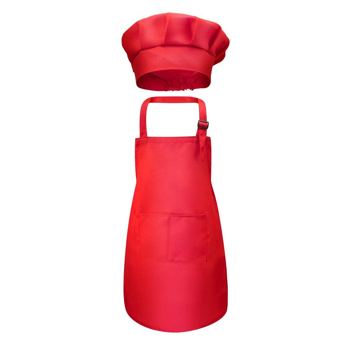 Kind Craft Keuken Schort En Hoed Set Effen Kleur Voorvak Bib + Elastische Band Koken Cap Voor Kinderen Mode: Rood / M