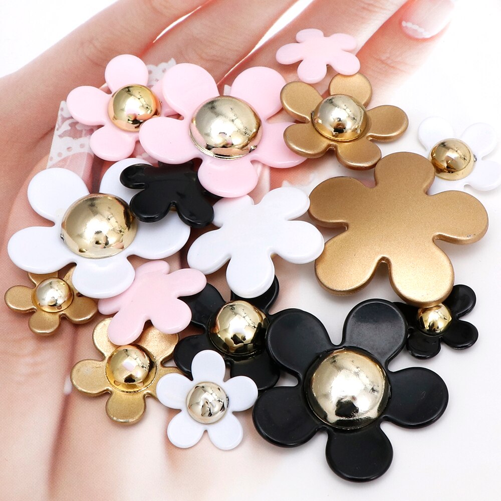 20 Stk/partij Bloem Hars Mix Size Roze Wit Blak Kleur Kawaii Hars Hanger Bloem Decorationfor Mode Resina Ambachten