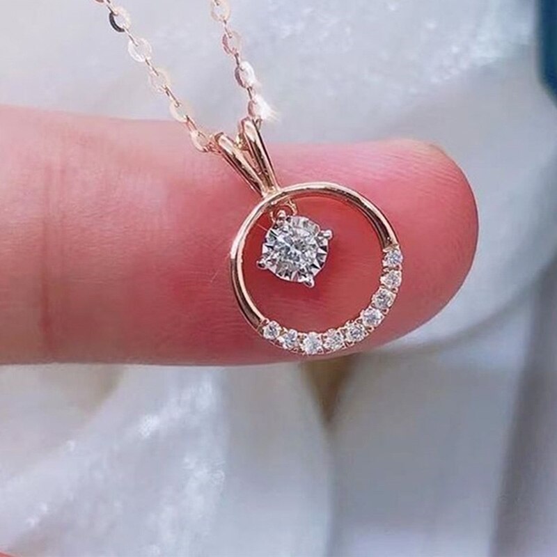 Huitan Mode Ronde Cirkel Hanger Ketting Met Witte Zirconia Delicate Vrouwen Accessoires Bulk Sieraden