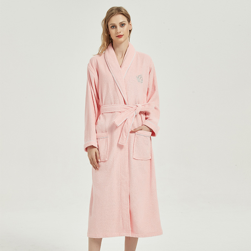 Peignoir d&#39;hiver en tissu éponge pour homme, 100% coton, très épais, , luxueux, couleur unie: Pink / XL(185-195cm)