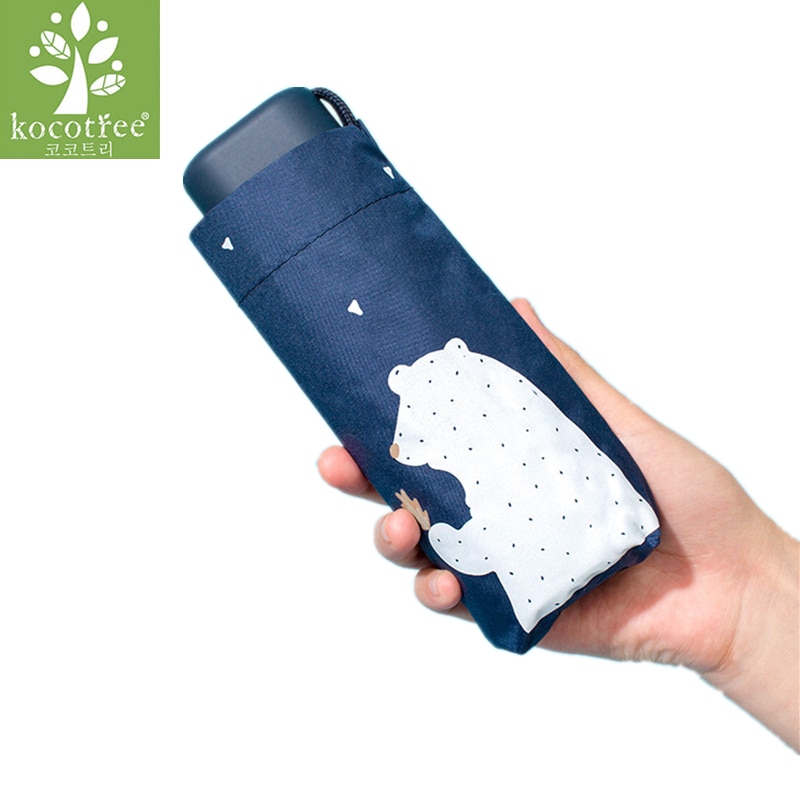 Kocotree tegneserie bjørn paraply kompakt lomme mini paraply kvinder 5 folde sort belægning anti uv solrig paraply til rejser