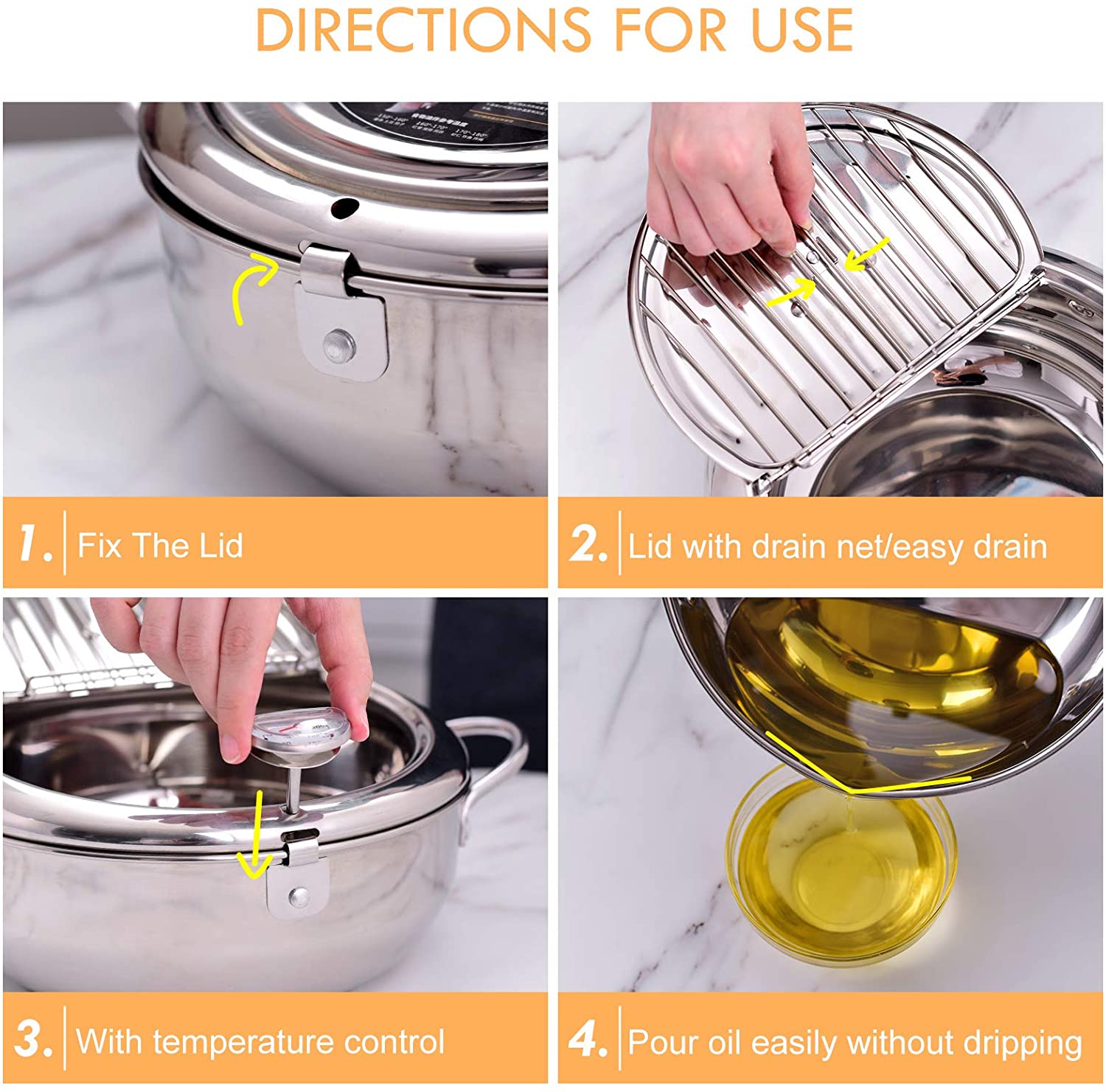 304 Stainless Steel Japanese Deep Frying Pot with a Thermometer Cooking Tools Set Kitchen Accessories