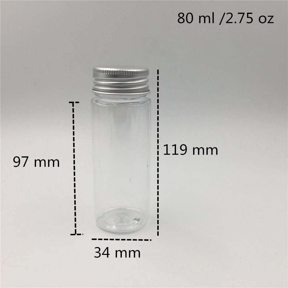 50 Uds., , 50 ml 80 ml, botellas de plástico transparentes vacías, tapa de aluminio, pegatinas selladas, envases de empaquetado de muestras: 80 ml Transparent
