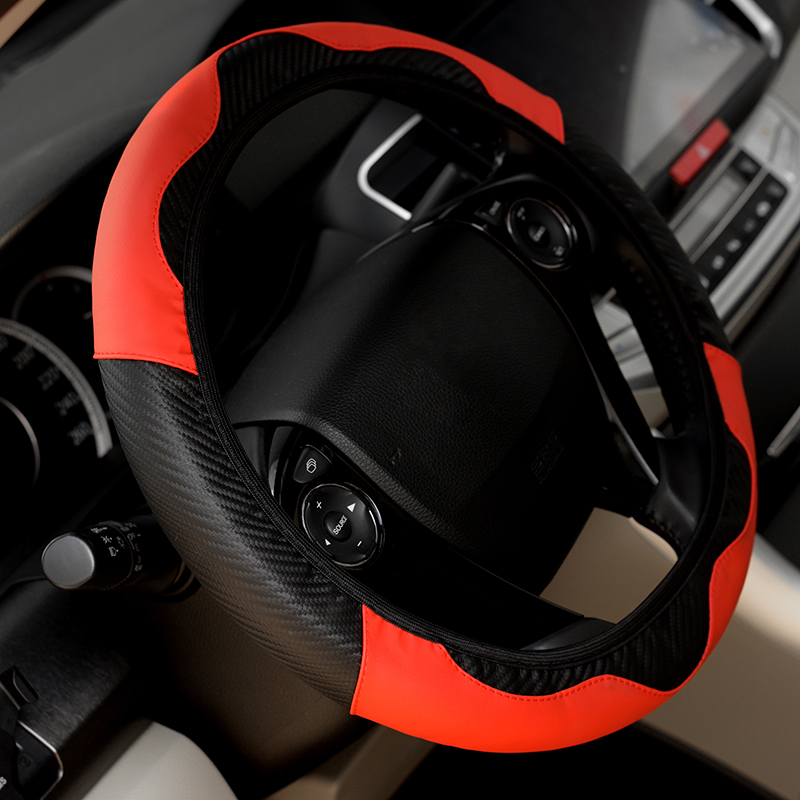 Auto Stuurhoes Ademende Anti Slip Pu Lederen Steering Covers Geschikt 37-38 Cm Auto Decoratie Koolstofvezel