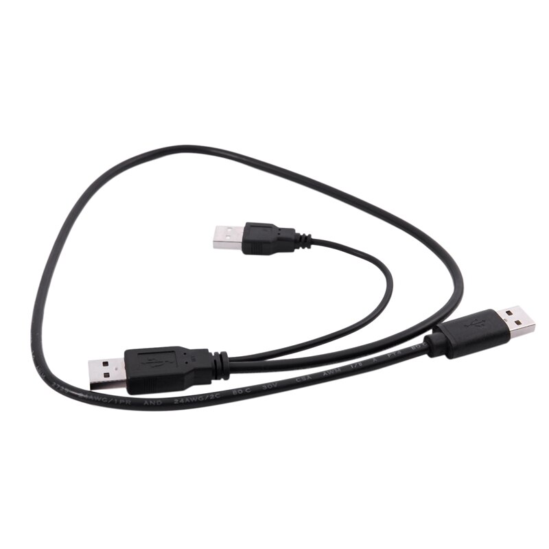 USB 2.0 Type A Male to Dual USB A Male Y Splitter Cable Cord Black