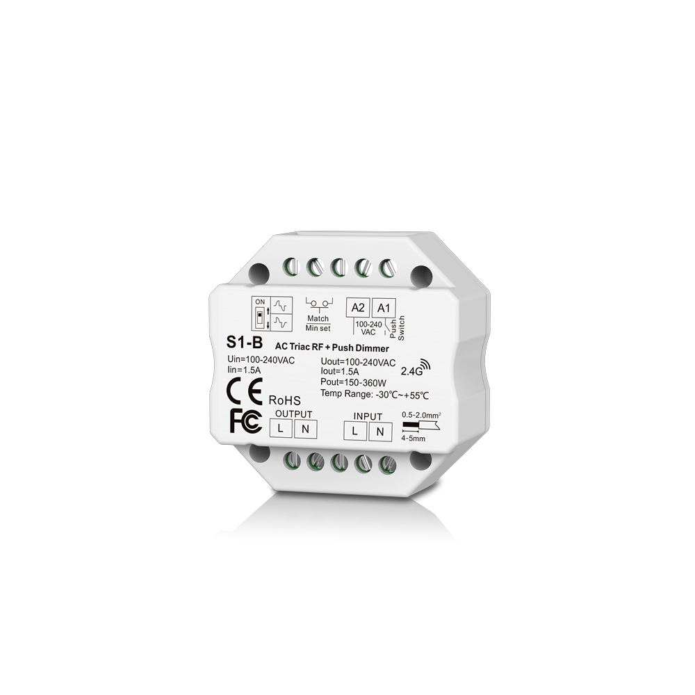 S1 S1-B R1 Triac Dimmer Controller Push-Dim AC100-240V 1 Channel Single Color 150-480W RF 10 keys Wireless Remote