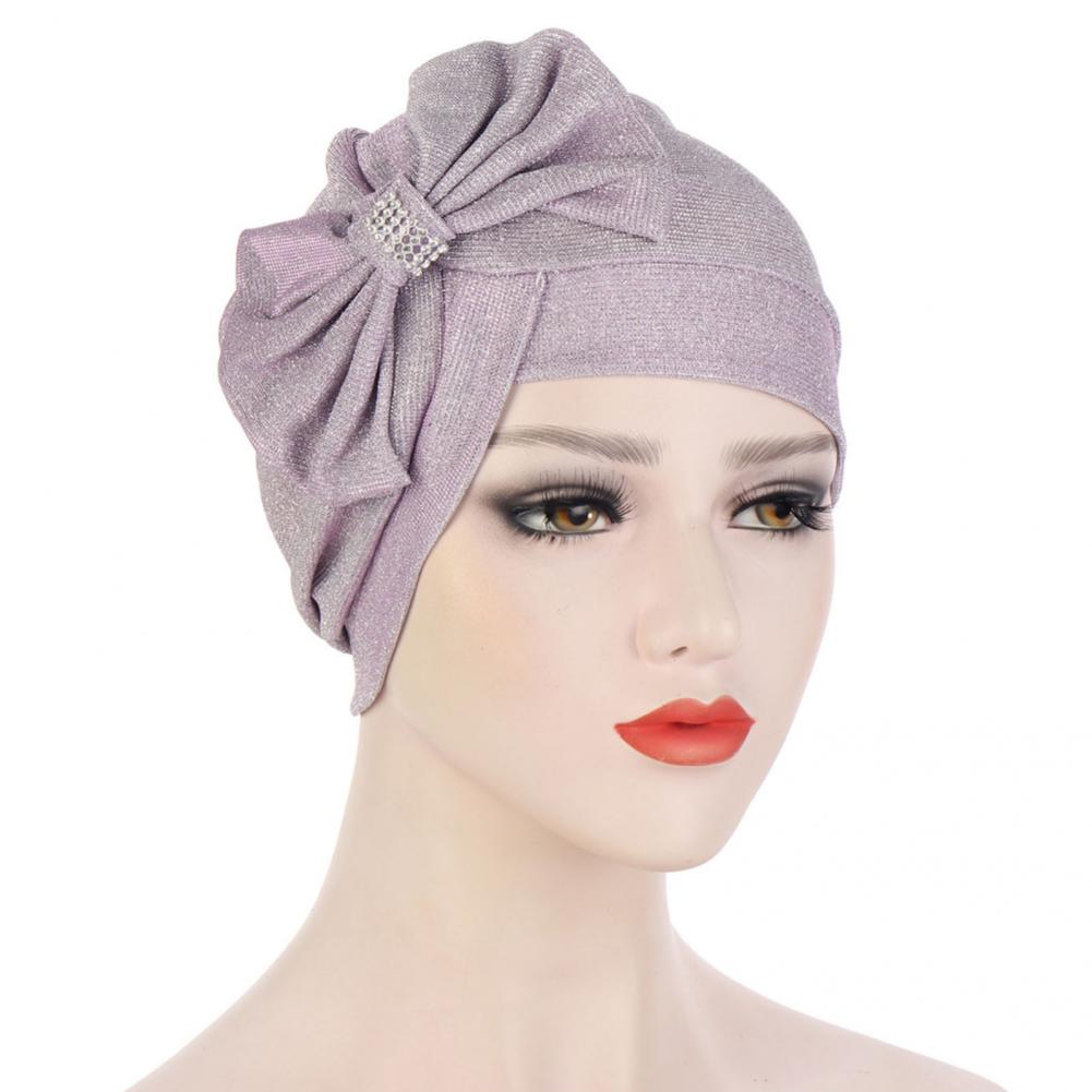 Tulband Cap Effen Kleur Vrouwelijke Glitter Warme Boog-Knoop Beanie Hoed Beanie Headwrap Voor Wassen Gezicht