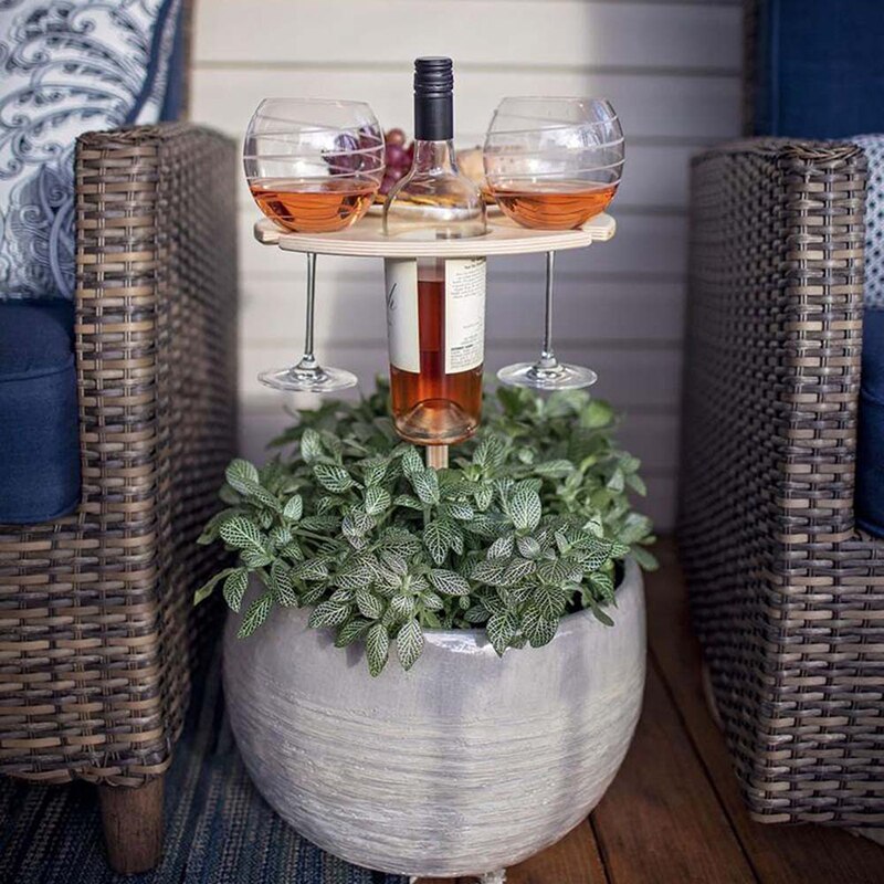 Foldable Outdoor Wine Table Wooden Round Desktop Mini Picnic Table Outdoor Wine Rack Furniture for Camping Party