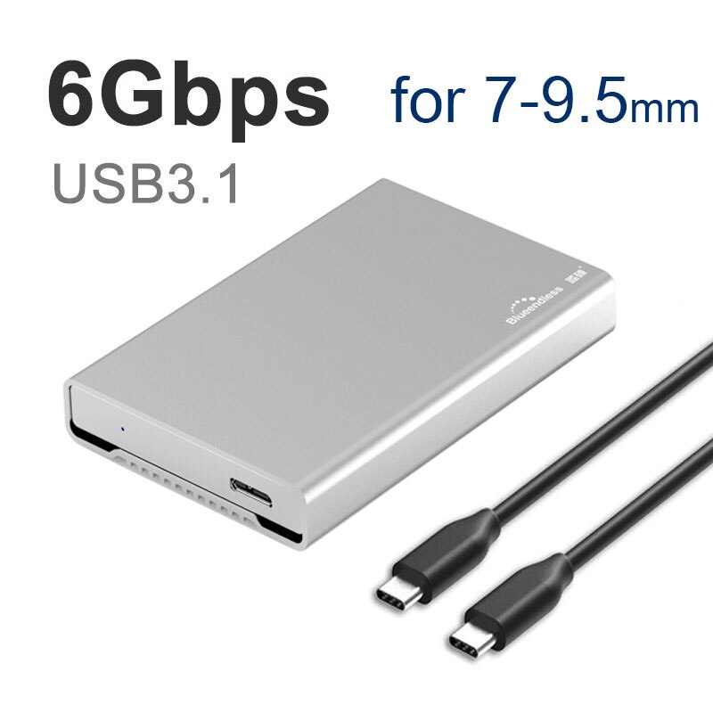 HDD Gehäuse USB 3,1 Typ C SSD Fall Gehäuse Portable Hard Drive Caddy 6Gbps 2.5 &#39;&#39;Sata 7-9,5-15mm Voll Aluminium Fall: C-C for 9.5mm