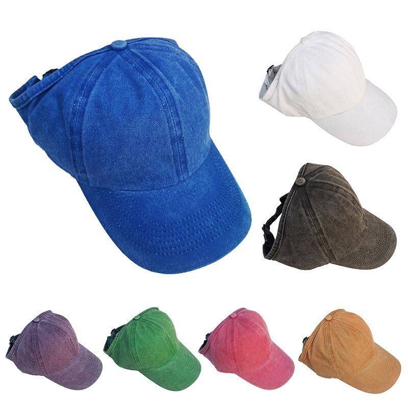 Ponytail Baseball Cap Messy Bun Hats For Women Washed Cotton Snapback Caps Casual Summer Sun Visor Outdoor Hat TSLM1