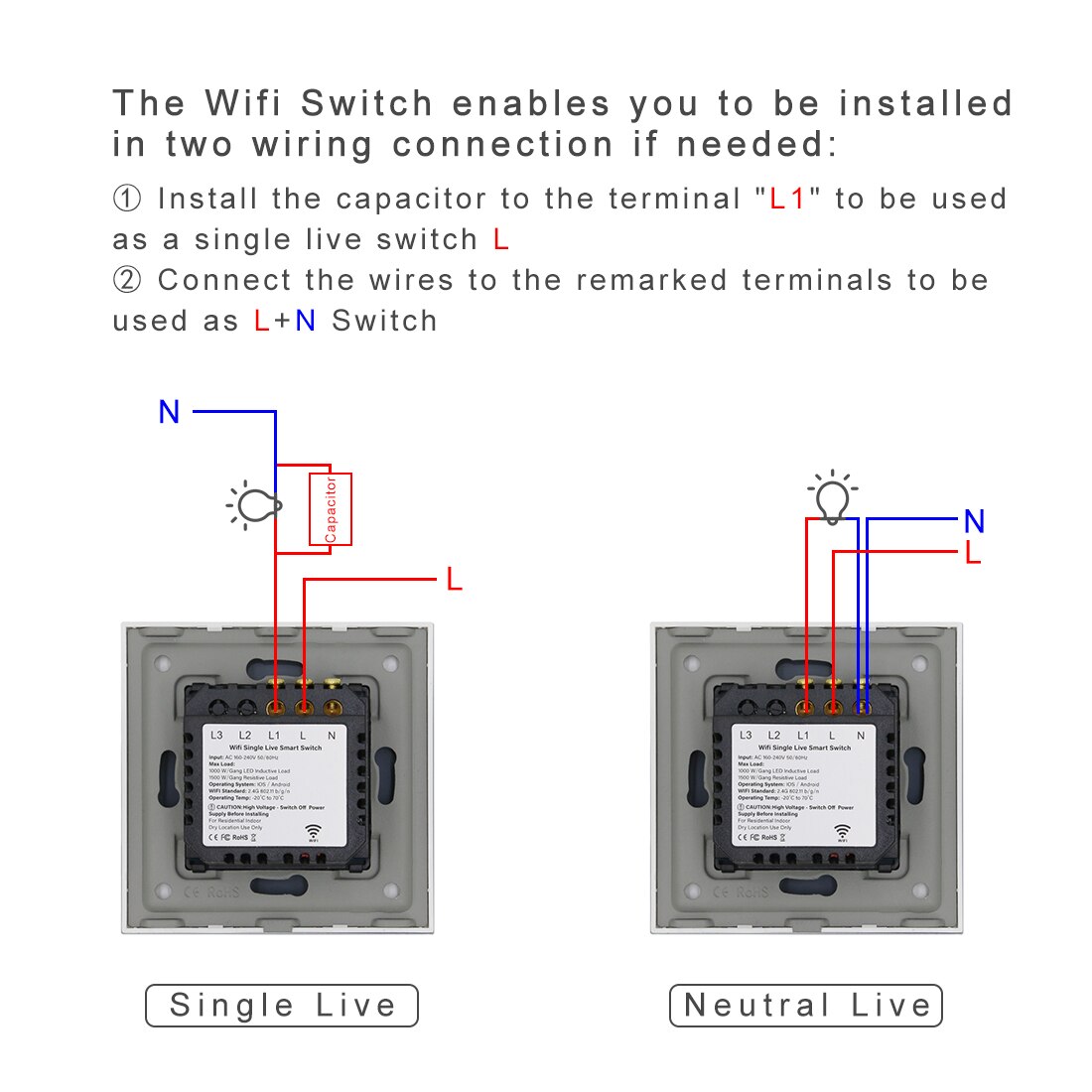 BSEED WIFI Double 2Gang 1way Light Switches Smart Touch Sensor Wall Switch Google Alexa Smart Life App Control Singlive Wire