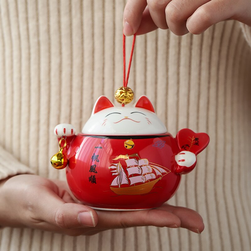 Bocaux en céramique multifonctions, pot à thé, pot à épices, décor rustique de maison Kawaii, décoration de salle, chat porte-bonheur