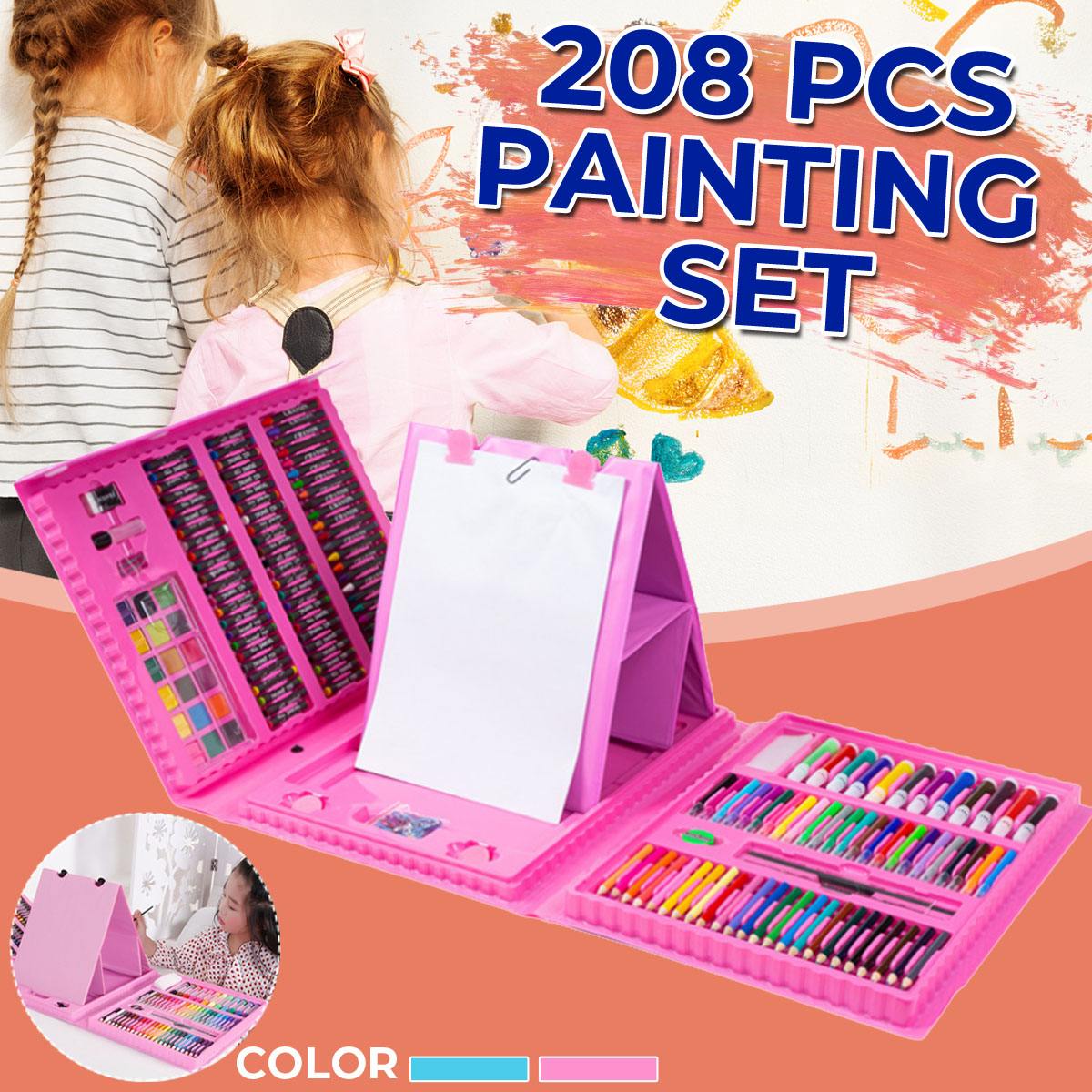 208 Stuks Kids Schilderen Art Set Kleurpotlood Krijt Aquarellen Pennen Tekening Set Art Marker Pennen Kantoorbenodigdheden Supplies