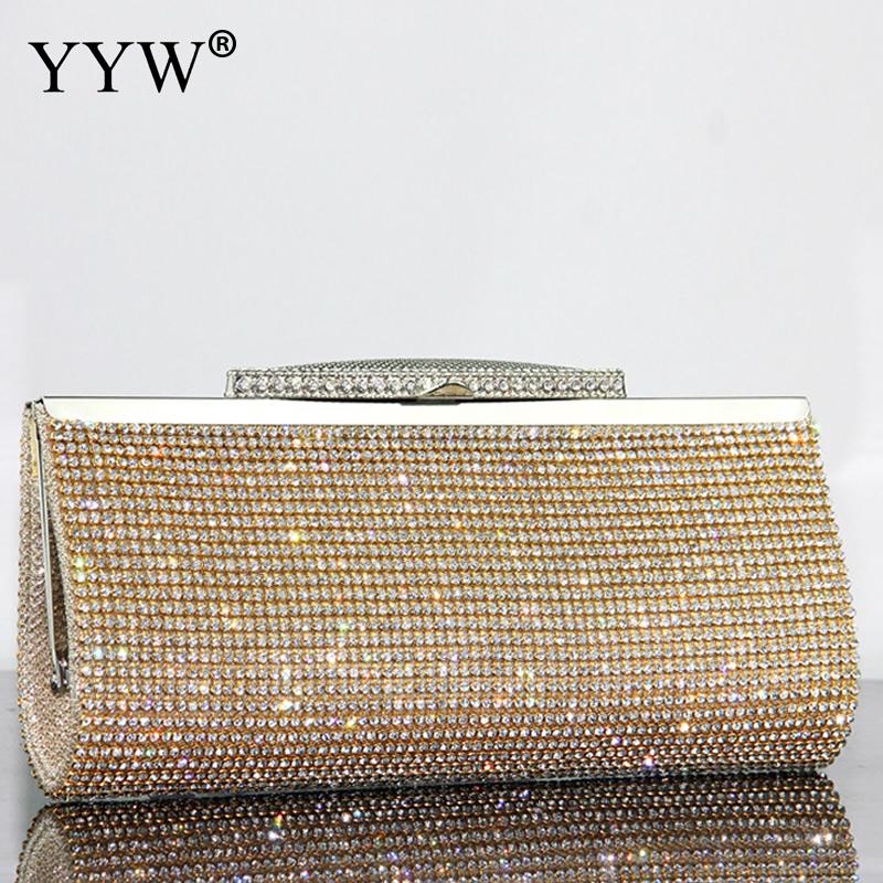 Soirée sacs pochette sac bandoulière Pu cuir strass sac à main de mariée femmes chaîne féminine sac de mariage: gold