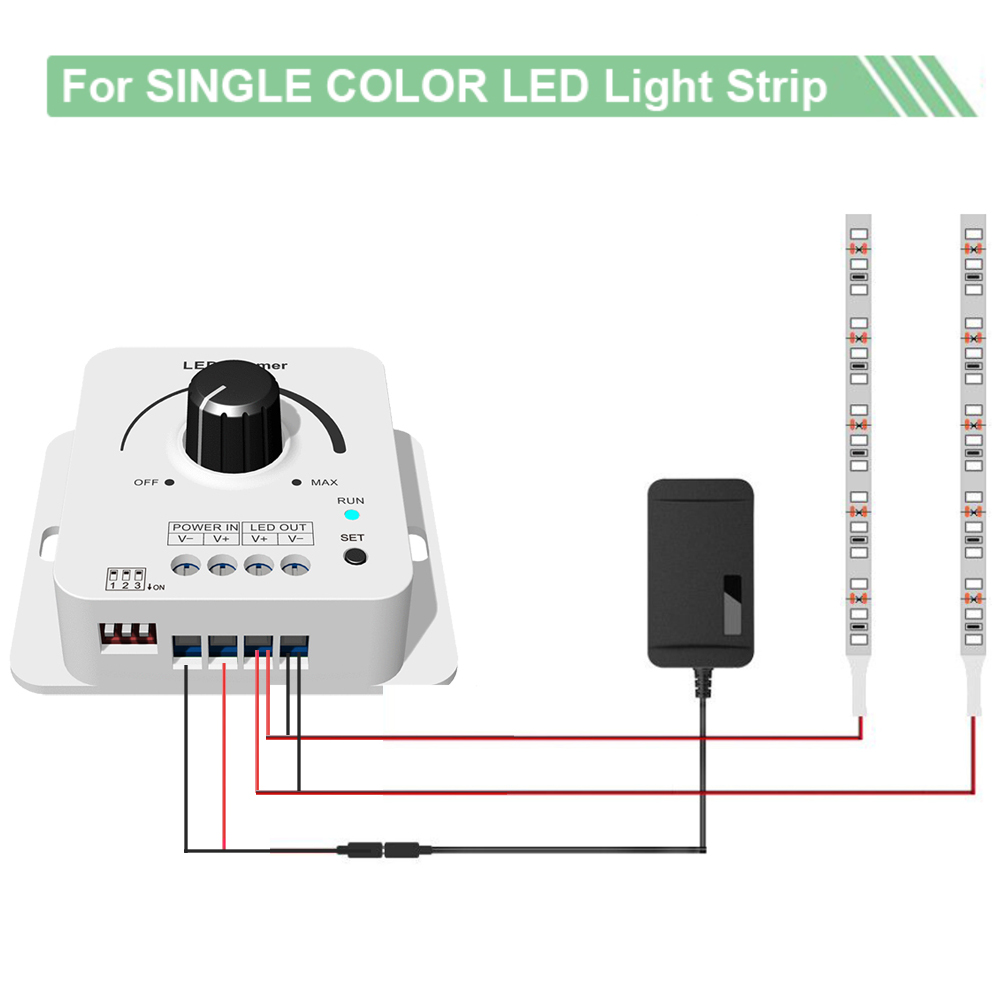 LED Light Strip Dimmer With Fade Effect DC12V-24V 8.5A PWM Dimming Controller for Dimmer Knob Adjust Brightness ON/Off Switch