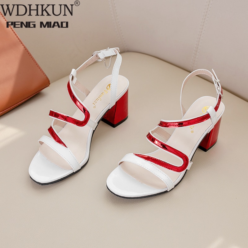 Stor storlek 9 10 11 12 13 14 15 höga klackar sandaler dam skor kvinna sommar dam smala och tjockklackade singelskor