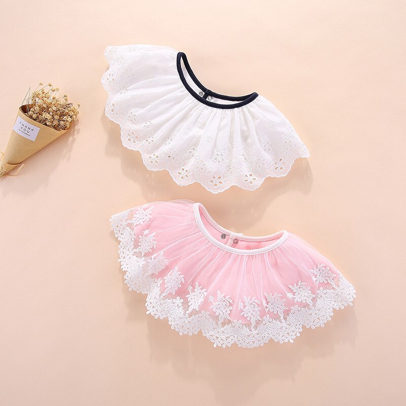 Katoenen Kant Bib Mode Wilde Baby Meisjes Effen Kleur Roze Wit Levert Babyproducten Katoen Bandana Speeksel Handdoek