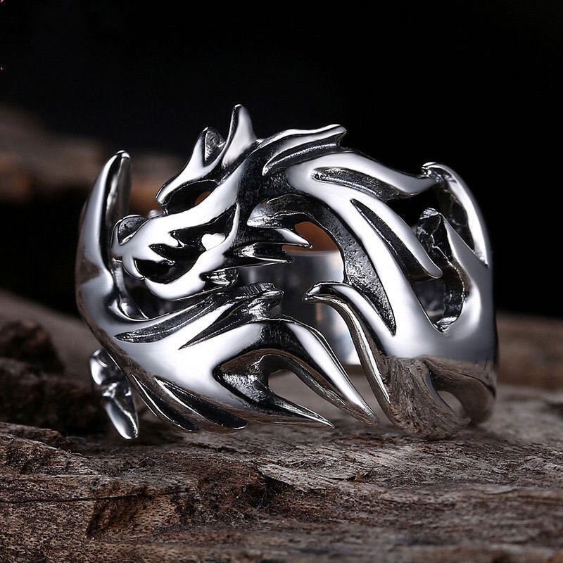 domineering flame dragon ring men's retro opening adjustable ring to make old men's ring personality