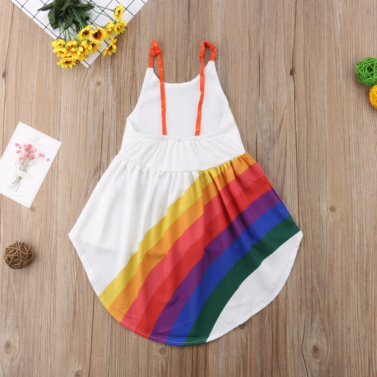 Verano de nueva princesa vestido de chico bebé niñas desfile lindo sin mangas sin respaldo Correa Arco Iris falda para playa vestidos de 1-6T
