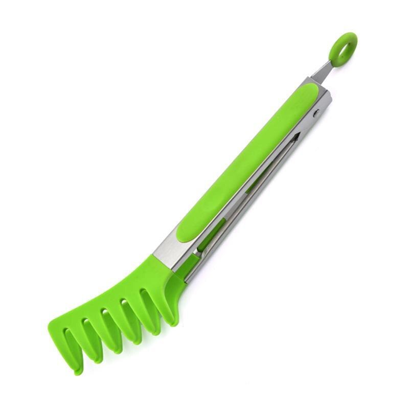 Stainless steel Silicone Kitchen Tongs BBQ Clip Salad Bread Cooking Food Serving Tongs Restaurant Food Kitchen Tools: Green