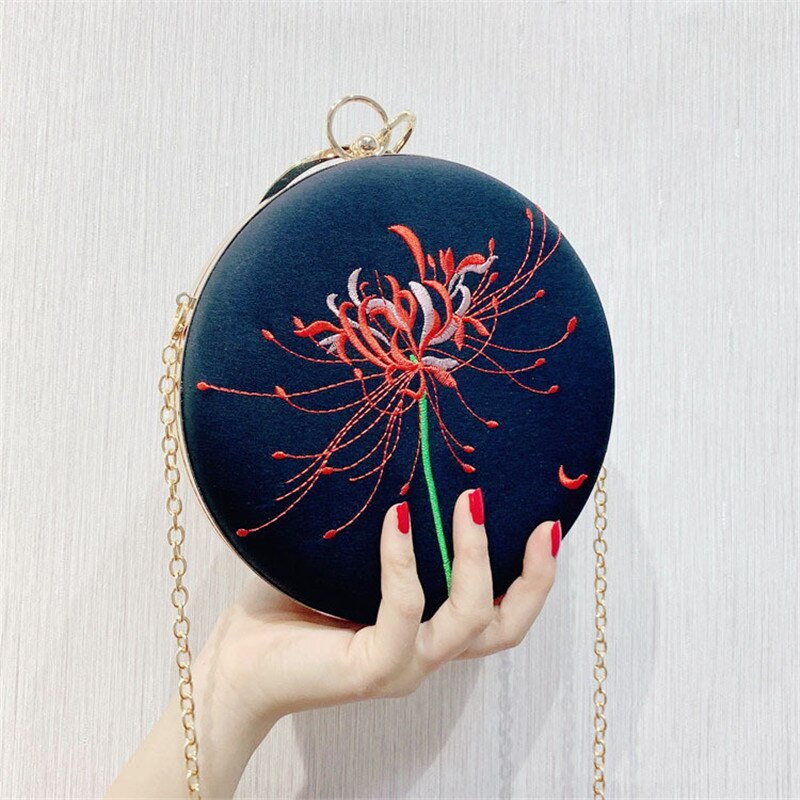 Avondtasje voor dames, clutch met kristallen bloemenborduursel en gouden ketting, leren tas voor diner en feest,  mn1405 stuks