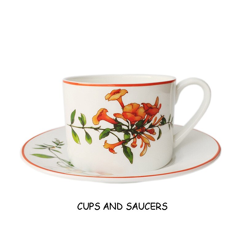 Keramisk fladt fad bøf tallerken middag værktøj kop underkop porcelæn kinesisk stil julebestik azalea botanik service 1 stk.