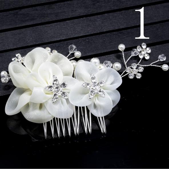 Women Bridal Ivory Red Flower Hair Comb Crystal Tiara Pearls Gorgeous Hair jewellry Wedding Party Decoration Accessories: 1 Ivory