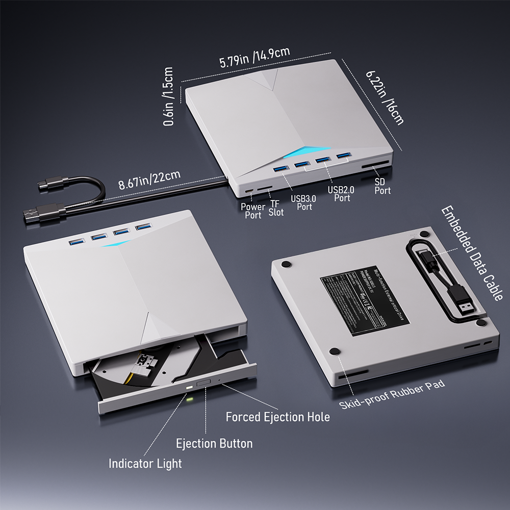 7-in-1 externes DVD RW optisches Laufwerk CD-Brenner Lesegerät Player USB 3.0 Typ-C optisches Laufwerk externer PC Laptop Desktop